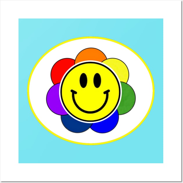 Rainbow Flower Smiley Face Wall Art by KrissyK